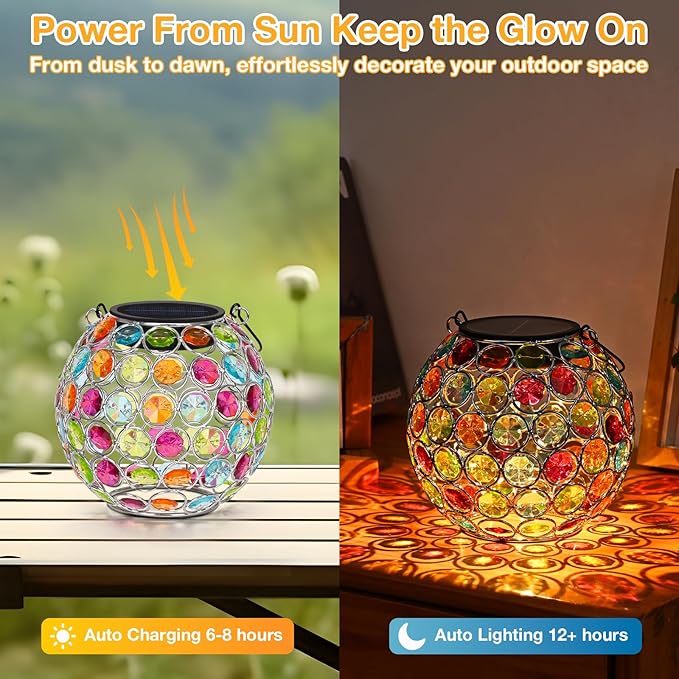 Uspring Crystal Mosaic Solar Lanterns Outdoor Waterproof Decorative Hanging Solar Lights for Outside, Gifts for Women Mom Grandma Garden Decor for Patio Backyard Porch Pathway Lawn Walkway, Red