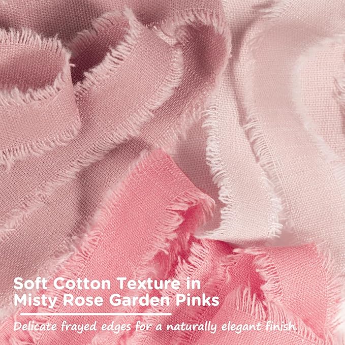 Pink Cotton Ribbon 5/8 Inch Pink, Baby Pink & Dusty Rose 3 Rolls 21 Yards Frayed Edge Fabric Set for Wedding Invitations, Bridal Shower, Baby Shower Decor, Bouquet Wrap & Gift Wrapping