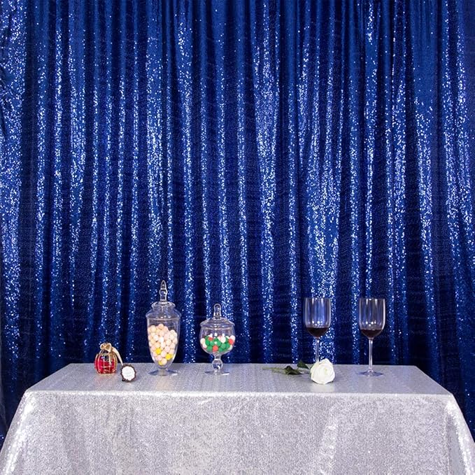 SquarePie 6x8ft Navy Blue Sequin Backdrop, High Density Non-Transparent Glitter Curtain for Photography, Birthday, Wedding Party Decorations, Thick Solid Background with 4" Rod Pocket, 1 Panel