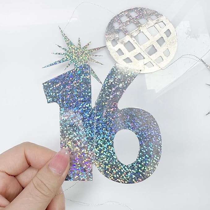 Iridescent 16th Disco Birthday Decorations Laser Number 16 Disco Ball Twinkle Star Garland Metallic Banner Backdrop for Girls Boys Happy 16th Birthday Sweet Sixteen Cheers to 16 Years Party Decor