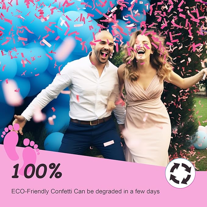 POPUPARTY 4 Pack Gender Reveal Confetti Cannon | 2 Pink & 2 Blue - Biodegradable Confetti Party Supplies Poppers, Ideal for Baby Boy or Girl Gender Reveal Decoration
