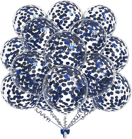 50pcs Navy Blue Foil Confetti Balloons,12 inch Latex Balloon with Navy Blue Confetti Inside for Birthday Family Party Wedding Party Baby Shower Decoration Supplies