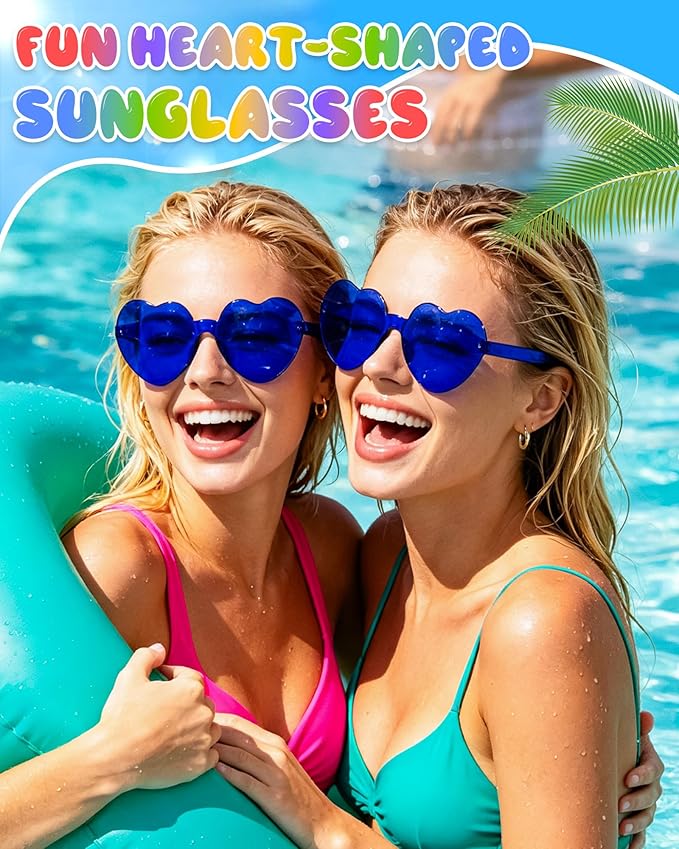 12 Pairs Heart Shaped Sunglasses Candy Color Rimless Fun Heart Glasses for Women Party Favors