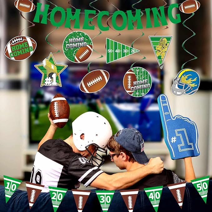 10Pcs Pre-Strung Homecoming Party Decorations Football Game Banner Swirls Hoco Hanging Kit Homecoming Welcome Back to School University Party Decor Supplies