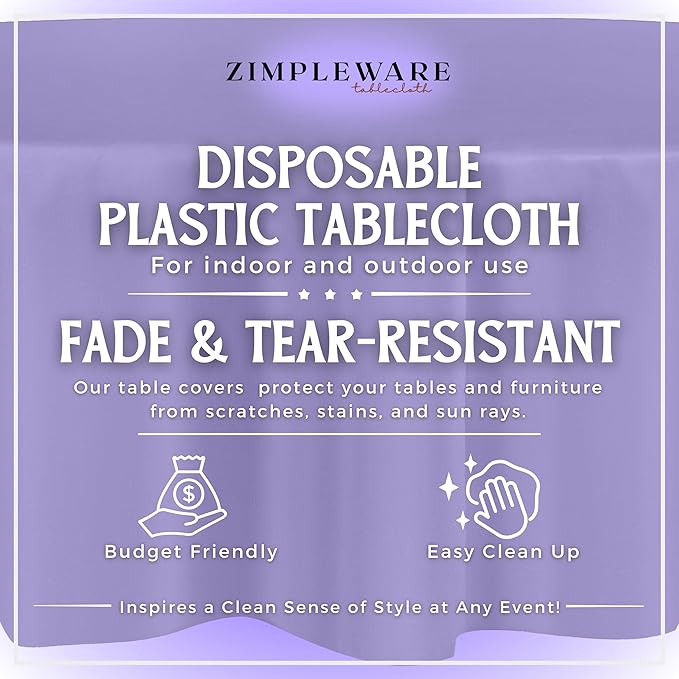 ZIMPLEWARE Premium Lavender Plastic Table Cloth Disposable (12 Pack) Round Tablecloth (84in) Party Table Cloths Disposable, Perfect Table Cloth Round Cover for Any Table Up to 6 Feet