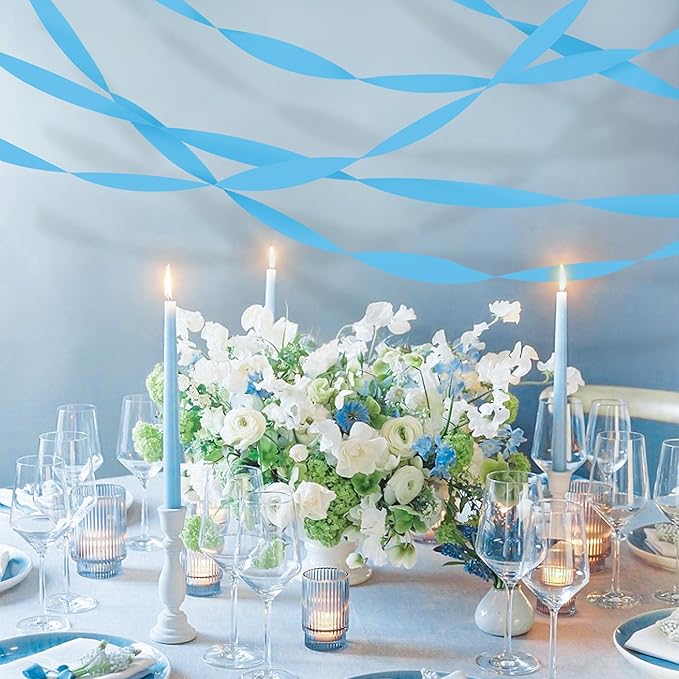 8 Rolls Crepe Paper Streamers, Sky Blue Streamers Party Decorations for Baby Shower Birthday Gender Reveal Under The Sea Party