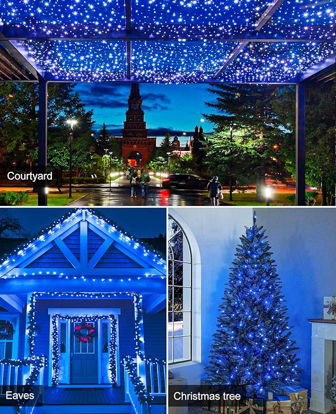Blue Christmas String Lights, 80FT 240 LED Plug in Christmas Lights Outdoor Indoor Waterproof, 8 Modes Connectable Fairy Twinkle Light for Outside Home Patio Garden Tree Wedding Decorations