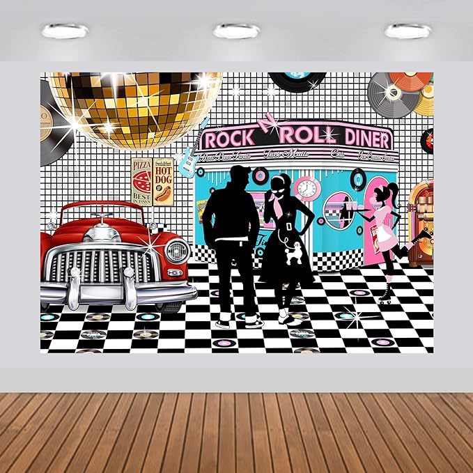 50s Diner Backdrop Large Banner Decoration Dessert Table Background Photobooth Prop Non-washable 7x5feet