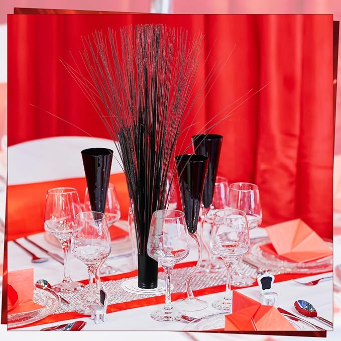 2 Pcs Metallic Spray Centerpieces Graduation Centerpieces for Tables Decorations with Clear Base Shimmering Foil Sprays for Birthday Easter and Celebration Events(Red and Black)