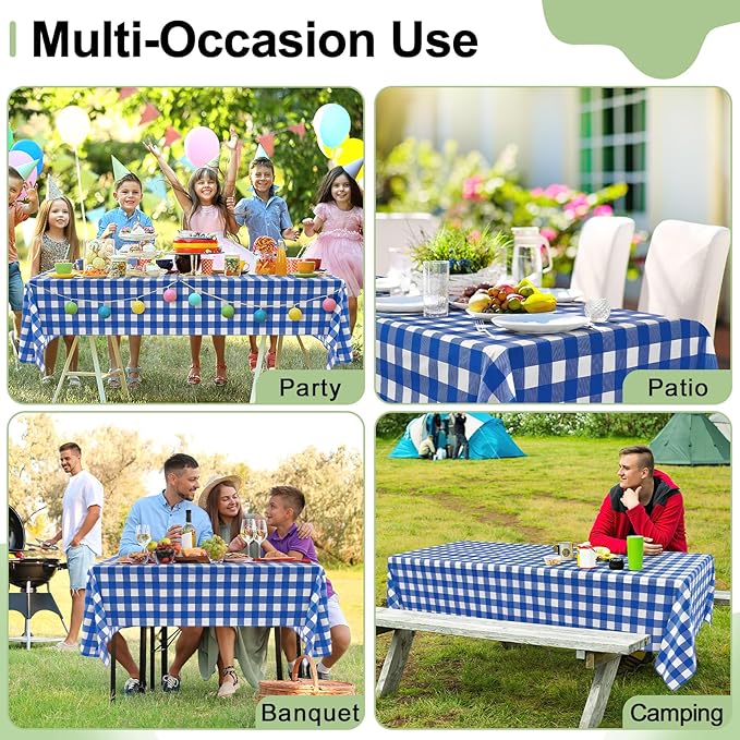 misaya 10 Packs Buffalo Disposable Table Cloth, 54 x 108 Inch Waterproof Plastic Tablecloth, Rectangle Blue and White Checkered Table Covers for Picnic, Birthday, Party
