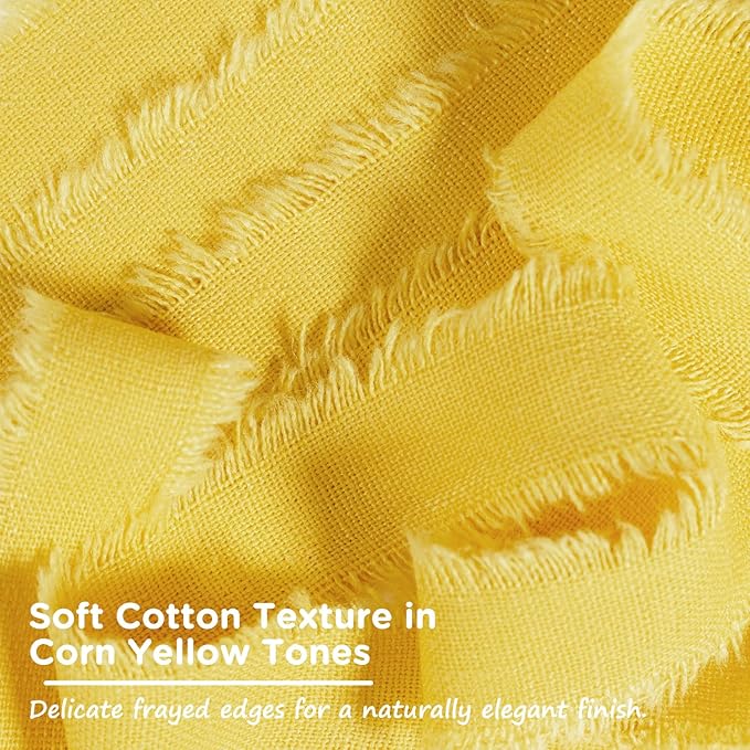 Yellow Cotton Ribbon 5/8 Inch Mustard Yellow 3 Rolls 21 Yards Frayed Edge Fabric Set for Wedding Decor, Bridal Bouquet Wrap, Baby Shower, Gift Wrapping & Fall Decor