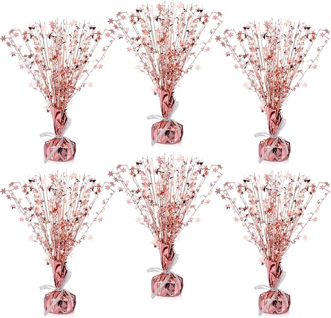 Crowye 6 Pcs Metallic Foil Spray Centerpiece Party Star Decoration Table Decor for Birthday Wedding Graduation Bachelorette Spring Party Holiday(Rose Gold,Small Star)