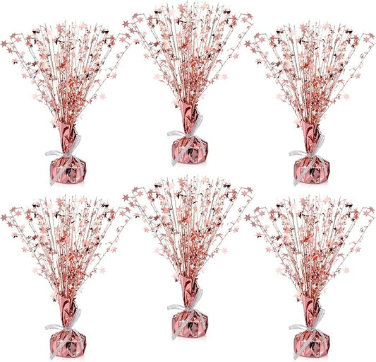 Crowye 6 Pcs Metallic Foil Spray Centerpiece Party Star Decoration Table Decor for Birthday Wedding Graduation Bachelorette Spring Party Holiday(Rose Gold,Small Star)