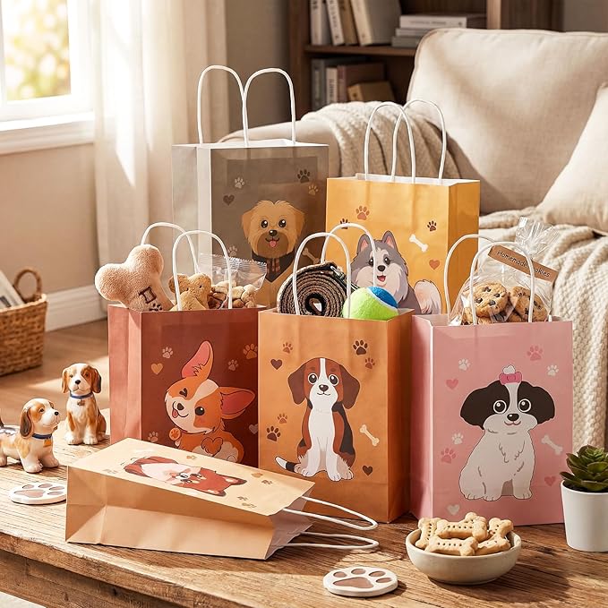 Zhanmai 48 Pcs Dog Birthday Party Favors Bags Bulk for Goodie Gifts Cute Puppy Candy Treat Paper Bags with Handles for Dog Birthday Party Decoration Supplies Pet Adoption