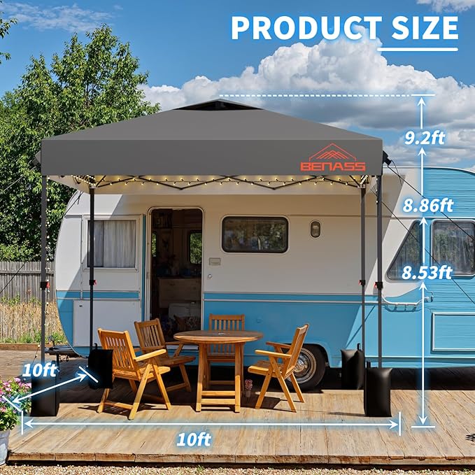 10x10 Pop Up Canopy, Easy Up Canopy Tent, Heavy Duty Tents for Parties, One Person Set Up Event Tent, Light Gray