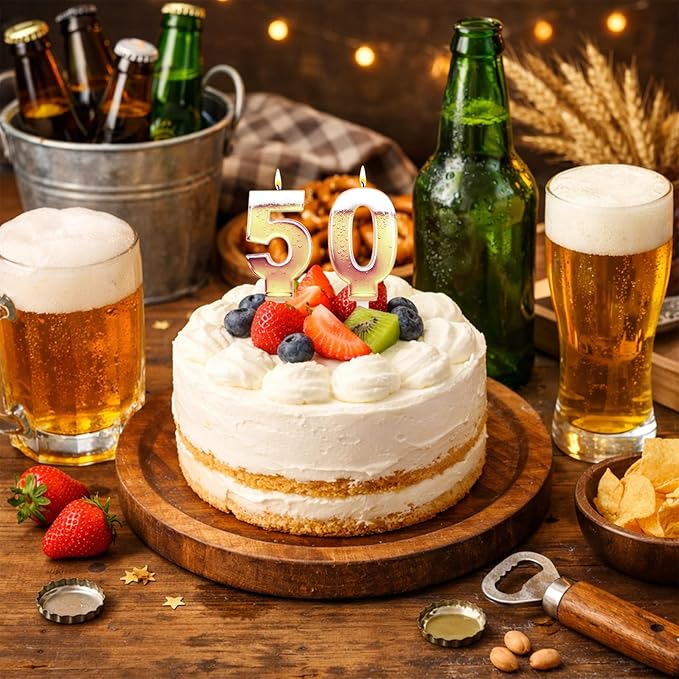 50th Birthday Cake Candles, Beer Themed Cake Numbers Decorations Funny Party Topper Supplies for Men Beer Lover Birthday Celebration Gifts (50)
