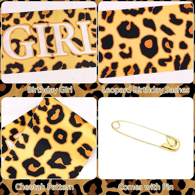 Cheetah Print Happy Birthday Decorations - BIRTHDAY GIRL Leopard Birthday Sash, Funny Bday Decoration Accessories for Women Party Favors Supplies