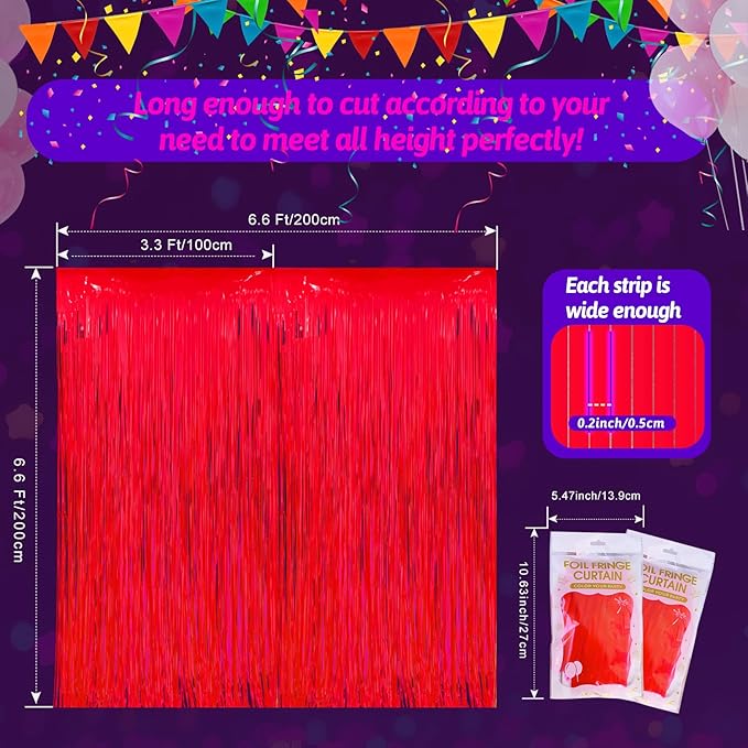 Glow in The Dark Party Supplies 2 Pack Neon Party Decorations Fluorescent Tinsel Foil Fringe Curtains Photo Booth Prop Backdrop Streamer Blacklight Decorations (Neon Orange)