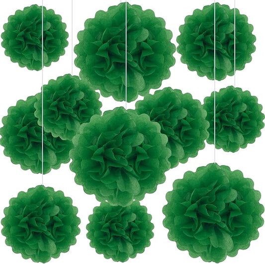 20 PCS Green Tissue Paper Pom Poms, Tissue Pom Poms Flowers, Sizes of 6", 10", 12", 14" Hanging Paper Flower Ball for Wedding, Birthday, Halloween, Christmas, Baby Shower Party Decor