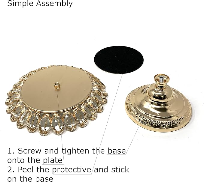 allgala 3-Piece Set Crystal Gold Plated Cheese Dessert Cupcake Cake Stand with Mirror Plate-Gold Lotus-HD89207