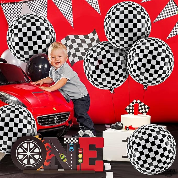 KatchOn, Black and White Checkered Balloons - 22 Inch, Pack of 6 | Race Car Balloons for Emo Birthday Decorations | Racing Balloon, Race Car Birthday Party Decorations | Checkered Birthday Decorations