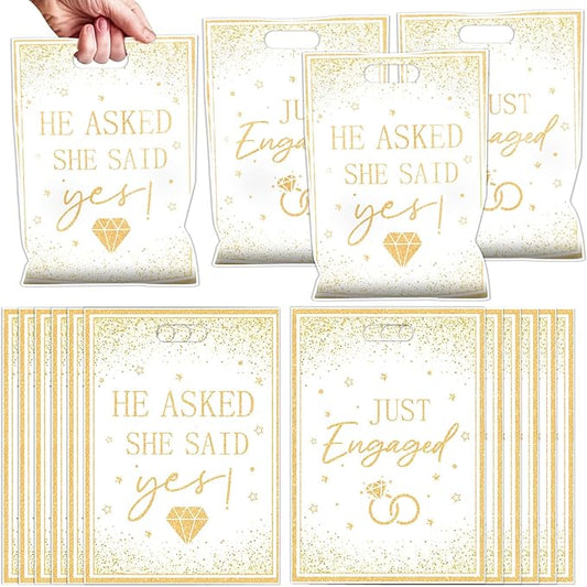 Falueqg Happy Engagement Party Favors - 50 Pcs She Said Yes Goodie Candy Gift Bags He Asked She Said Yes Party Supplies for Wedding Engagement Birthday Bachelorete Bridal Shower Decorations