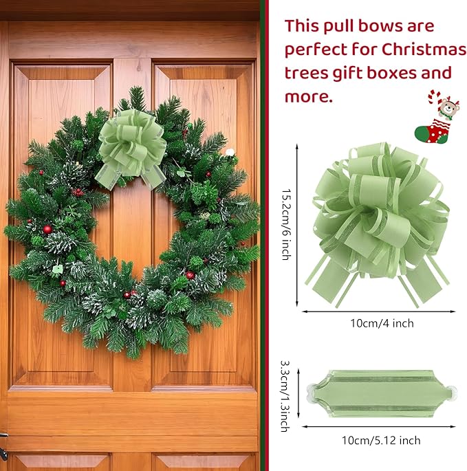 12 Pcs Green Gift Bow Pull Bows for Gift Warpping Christmas Warp Ribbon Bow Party Birthday Wedding Solid Bows for Bikes Anniversary Boxes Flower Decorations Valentine's Day (Army Green-E)