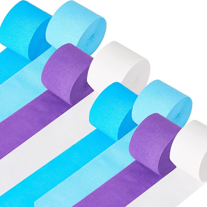 Frozen Birthday Party Decorations, 8 Rolls Purple Blue White Crepe Paper Streamers for Winter Princess Christmas Holidays Party DecorationWhite