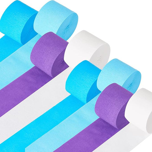 Frozen Birthday Party Decorations, 8 Rolls Purple Blue White Crepe Paper Streamers for Winter Princess Christmas Holidays Party DecorationWhite