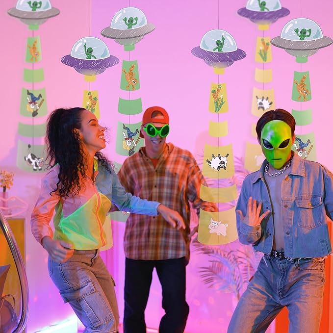 Cheerland Space Party Decorations UFO Garland Alien Birthday Party Decorations Backdrop Sci Fi Space Ceiling Streamers Room Hanging Wall Multicolored Streamers Themed Kids Bedroom Decor Supplies 6 Pcs