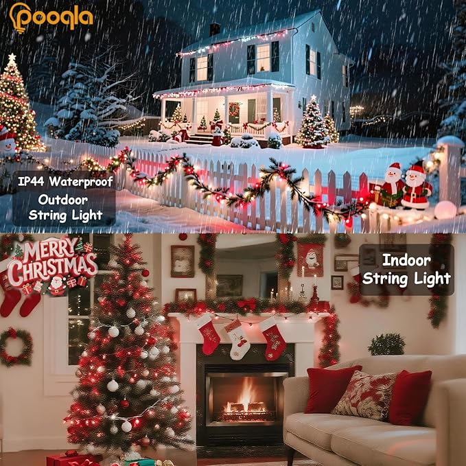 Christmas String Lights, 66 ft 200 LED Christmas Lights Plug in, Indoor Outdoor Connectable 8 Modes Clear Wire Twinkle Fairy String Lights for Xmas Tree Wedding Bedroom Party, Red and White