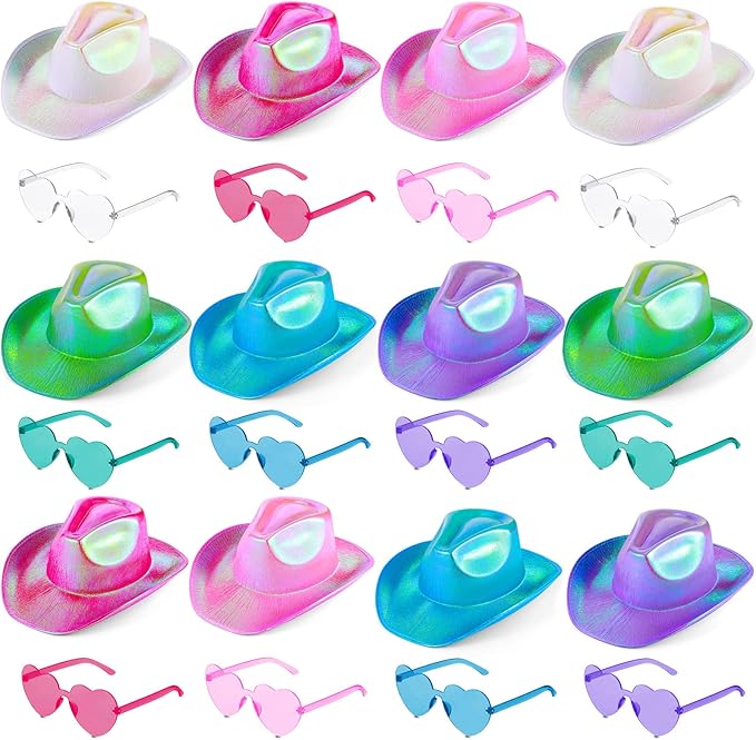 Haysandy 24 Pcs Sparkly Party Hats with Rimless Heart Sunglasses Fun Colorful Party Hats Goggles for Women Men