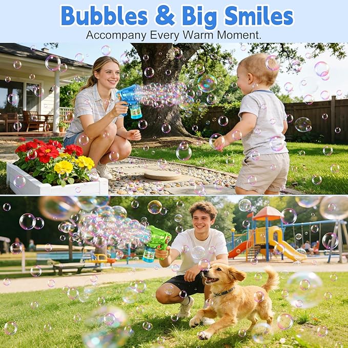 2-Pack Bubble Guns for Kids 4-8: Automatic Bubble Machine Gun with Bubble Solution Refill & LED Light - Great Party Toys for Outdoor Easter Wedding Birthday - Summer Toy for Toddlers