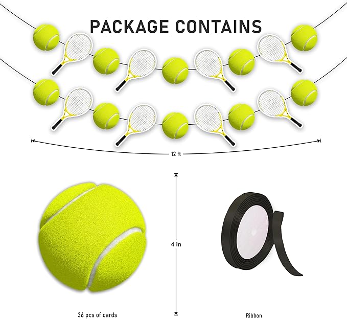 Tennis Garland Decoration – Sports Theme Birthday Party Supplies – Green & Yellow Tennis Ball Banner for Adults – Tennis Party Décor for Birthday, Sports Events, Celebrations & Team Gatherings