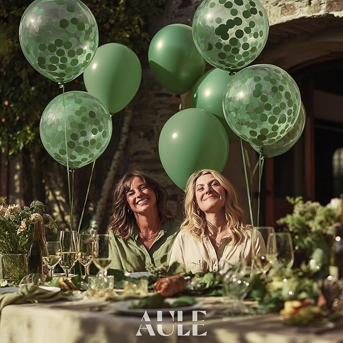 AULE Party Balloons Pack of 42-12in Sage Green Confetti Balloons & Sage Green Latex Balloons and 64ft Ribbons-12 Inches Balloons Decorations set