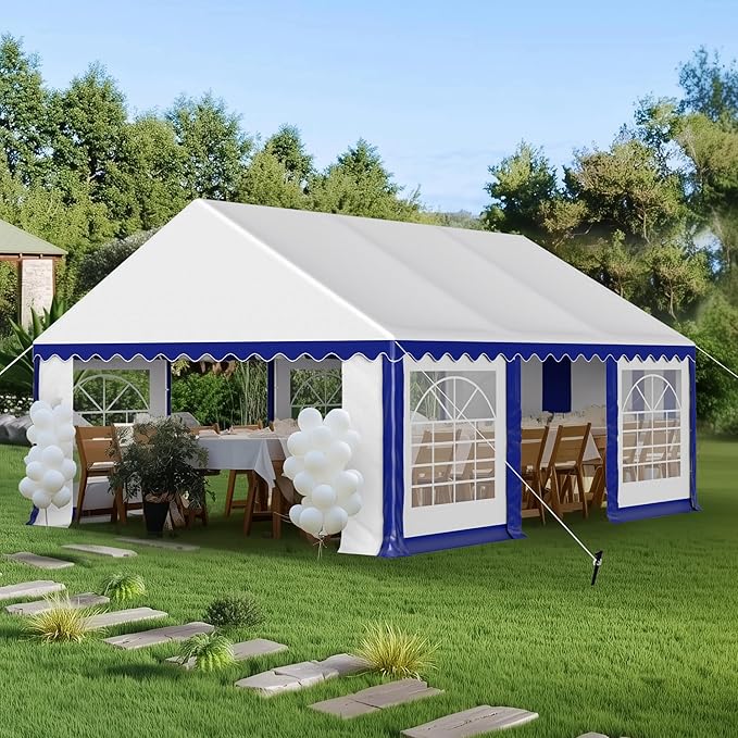 PHI VILLA 16x20 Outdoor Heavy Duty Party Tent, Large Party Canopy Wedding Event Tent with Removable Sidewalls & 3 Storage Bags for Patio Outdoor Garden Events, Blue