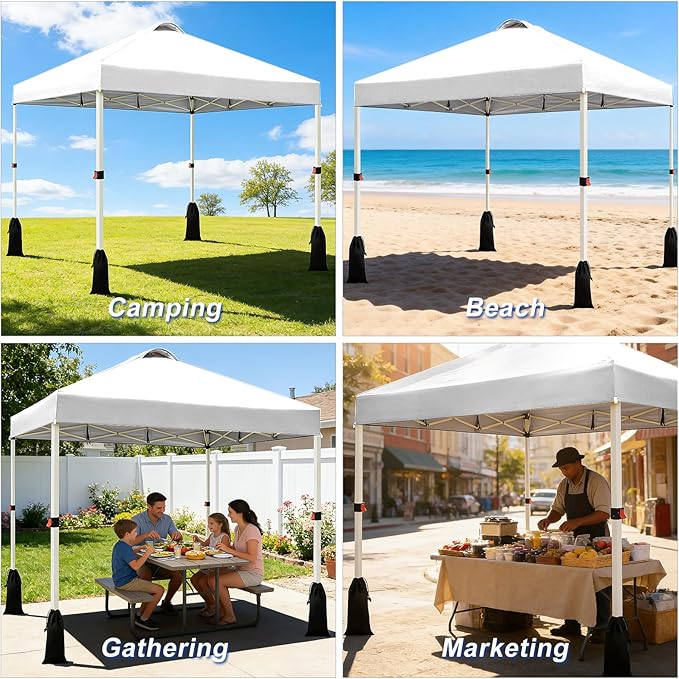 WEIZE 10x10 Pop Up Canopy Tent, 1-Button Push Setup Canopy Tent, Adjustable Height Instant Portable Shelter, Portable Roller Bag, Easy Outdoor Sun Shade for Events, 4 Weight Bags, White