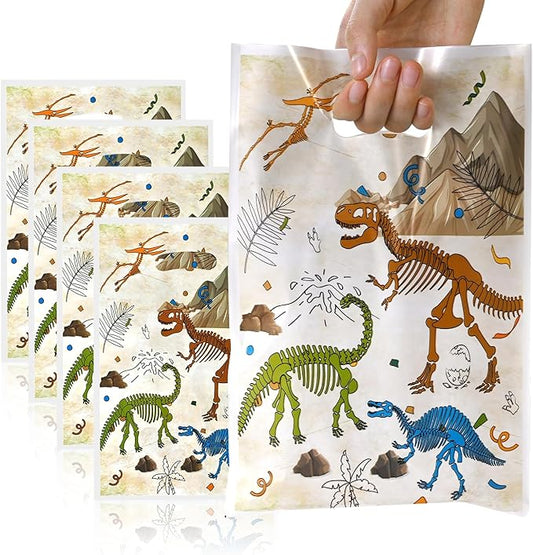 HappFestiv 50 Pcs Dinosaur Party Favor Bags, Dino Skeleton Goodie Bags with Handle, Treat Bags for Snacks&Candy, Gift Bags Birthday Party Supplies