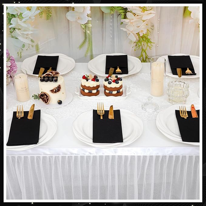 60 Pcs Black Linen-Feel Paper Napkins with Built-in Flatware Pocket, Graduation Pocket Linen Napkin Prefolded Cloth Like Paper Napkins Bulk for New Year Silverware Birthday Bathroom Weddings Party