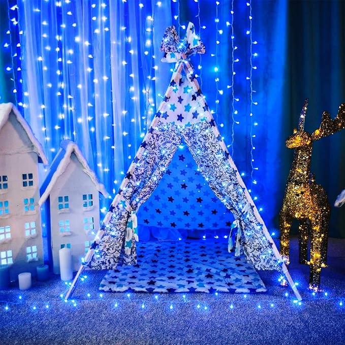 800 LED Blue Christmas Lights Outdoor 262ft Clear Wire Blue String Lights 8 Modes Clear Wire, Plug in Waterproof Twinkle Fairy String Light for Indoor Christmas Tree Bedroom Decorations