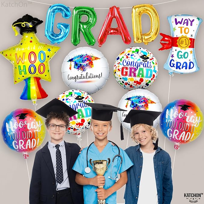 Multicolor Graduation Balloons Set -Pack of 12, Preschool Graduation Balloons, Star Balloon, Congrats Grads Balloons and Grad Banner for Graduation Decorations 2026, Congrats Grad Decorations, KatchOn