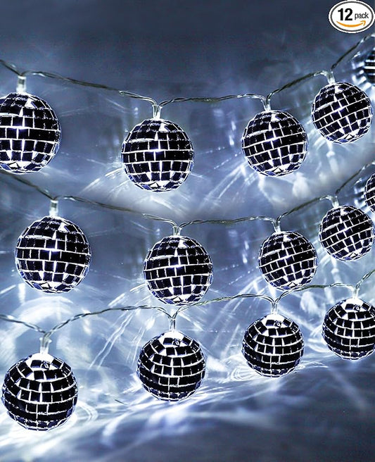 AceList 20 LED 9.8Ft Disco Ball String Light - Battery Powered and USB Plug, Black Disco Ball Light for Halloween Birthday Party Decorations Haunted House Decorations