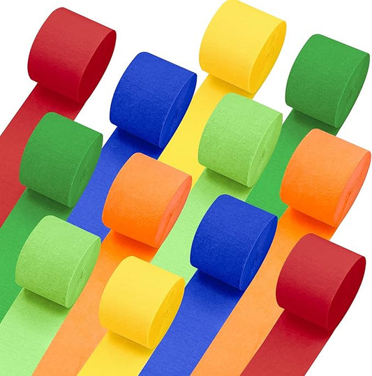 Crepe Paper Streamers, 12 Rolls Party Streamers, 6 Colors 984 Ft Streamers Party Decorations for Birthday, Wedding, Baby Shower, Holiday, DIY Crafts, Backdrop