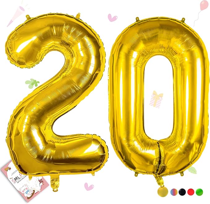 40 inch Number Balloon 0-9 Gold Large Number 20 Balloons,Digital Balloons for Birthday Party Celebration Decorations Supplies, Helium Foil Number Balloons for Wedding Anniversary