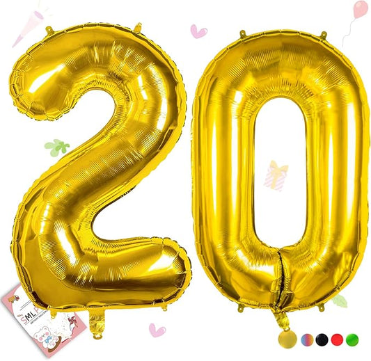40 inch Number Balloon 0-9 Gold Large Number 20 Balloons,Digital Balloons for Birthday Party Celebration Decorations Supplies, Helium Foil Number Balloons for Wedding Anniversary