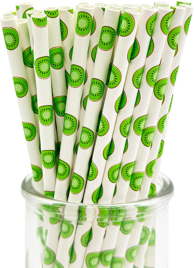 100 Pcs Disposable Straws, Biodegradable Paper Straws for Juices, Shakes, Smoothies, Party Supplies (Kiwifruit)