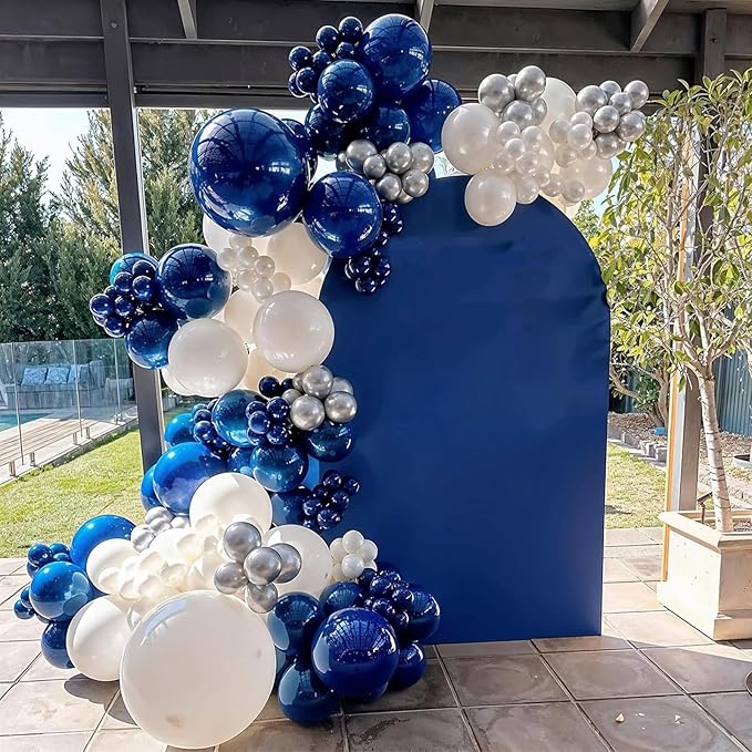 HILAVO Blue White Silver Balloon Arch Kit with Explosion Star 4D Silver Foil Balloons Royal Blue Metallic Silver White Balloon Garland for Blue 2026 Graduation Decoration Birthday Baby Shower Party