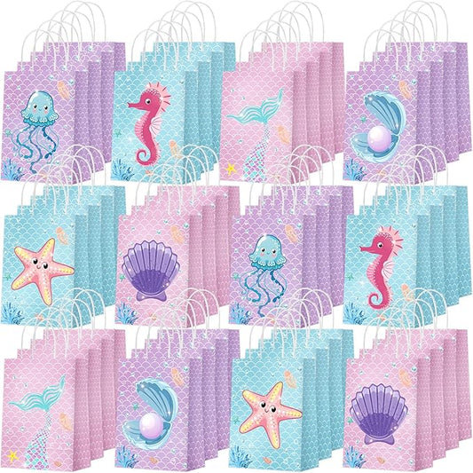 Outus 48 Pcs Mermaid Birthday Party Favor Bags Mermaid Gift Goodie Treat Candy Bags Under the Sea Gift Wrap for Kids Princess Baby Shower Party Supplies