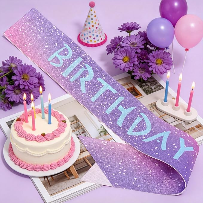 Canitor Kpop Theme Birthday Decorations Soft Satin Birthday Girl Sash for Women Dress Outfits Party Favors Accessories (dot gradient+blue words)