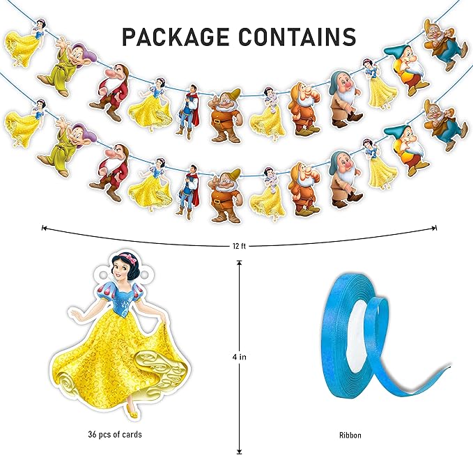 Snow White and The Sevn Dwafs Garland Decoration – Magical Princess Birthday Party Supplies – Colorful and Durable Birthday Garland for Party Decorations – Perfect for Boys and Girls Celebration